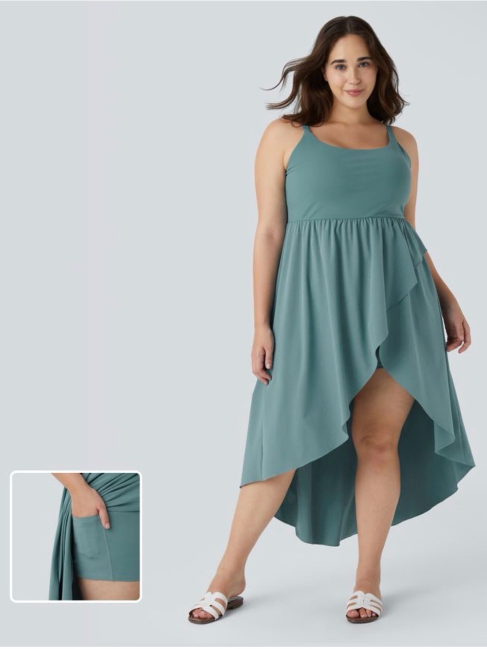 Breezeful™ Asymmetric Crossover Hem 2-Piece Pocket Flowy Midi Quick Dry Blue 3X